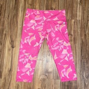 Adidas women leggings Large Climalite mid rise pink cropped athletic Athleisure